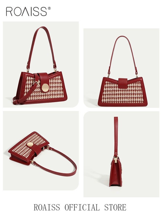 roaiss Houndstooth Pattern Red Bridal Handbag for Women Premium Textured Ladies Elegant Shoulder Crossbody Bags with Gift Bag for Bridals Wife Mother Suitable for Wedding Birthday Gifts or Anniversary  - Image 3