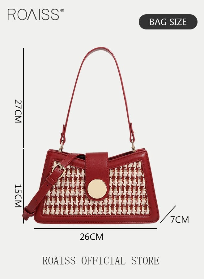 roaiss Houndstooth Pattern Red Bridal Handbag for Women Premium Textured Ladies Elegant Shoulder Crossbody Bags with Gift Bag for Bridals Wife Mother Suitable for Wedding Birthday Gifts or Anniversary  - Image 5
