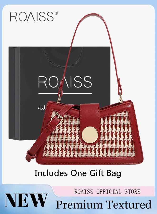 roaiss Houndstooth Pattern Red Bridal Handbag for Women Premium Textured Ladies Elegant Shoulder Crossbody Bags with Gift Bag for Bridals Wife Mother Suitable for Wedding Birthday Gifts or Anniversary  - Image 1