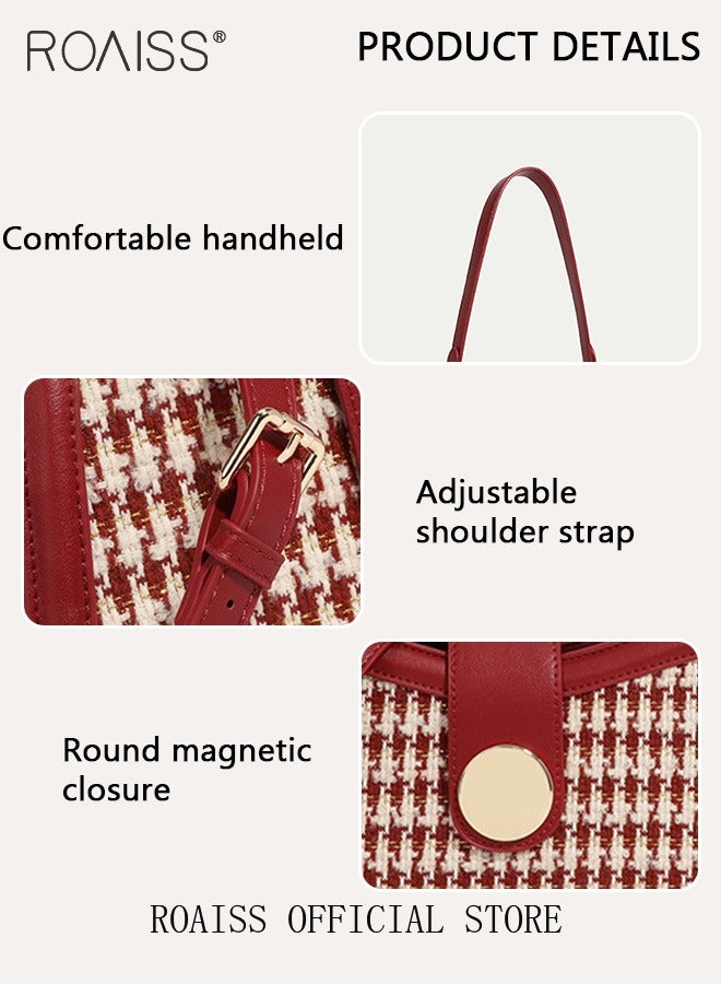 roaiss Houndstooth Pattern Red Bridal Handbag for Women Premium Textured Ladies Elegant Shoulder Crossbody Bags with Gift Bag for Bridals Wife Mother Suitable for Wedding Birthday Gifts or Anniversary  - Image 4