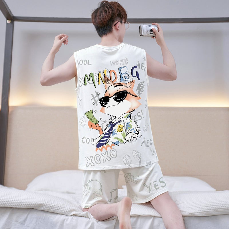 طقم بيجاما رجالي من المودال بدون أكمام مع شورت - Image 2