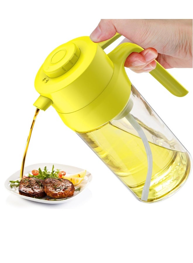 زجاجة موزع زيت الزيتون الأوتوماتيكي، زجاجة زيت حصص 500 مل، حاوية زيت طبخ زجاجية مع ملصقات، مضادة للتسريب ومقبض غير قابل للانزلاق، موزع زيت وخل للمطبخ باللون الأصفر - Image 1