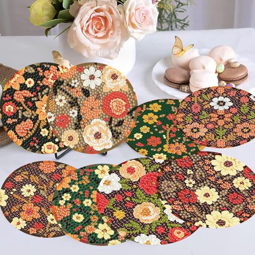 Meothan 8 Pcs Flowers Diamond Art Coasters Kits for Adults with Holder Cork Pads, Floral Diamond Dots Art Painting Coasters Crafts Kit for Home Office Decor (4x4in) - Image 2