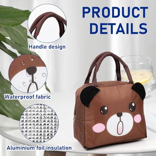 Flywind Kids Lunch Bag for Girls Boys Students | Small Foldable Waterproof Lunch Box for Travel Picnic School | Reusable Cartoon Insulated Lunchbag (Brown Bear) - Image 3