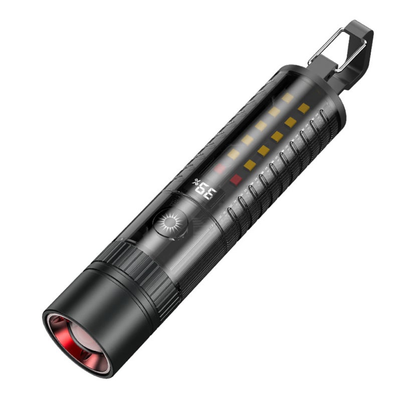 Portable Aluminum Alloy Light: Black Dual-Light High Power Flashlight - Adjustable Brightness Telescopic Design Camping Light for Outdoor Tent Use & Mobile Device Charging - Image 1