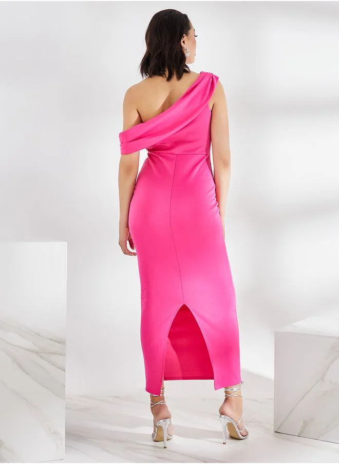 ستايلي Asymmetric Neck Bodycon Maxi Dress with Back Slit