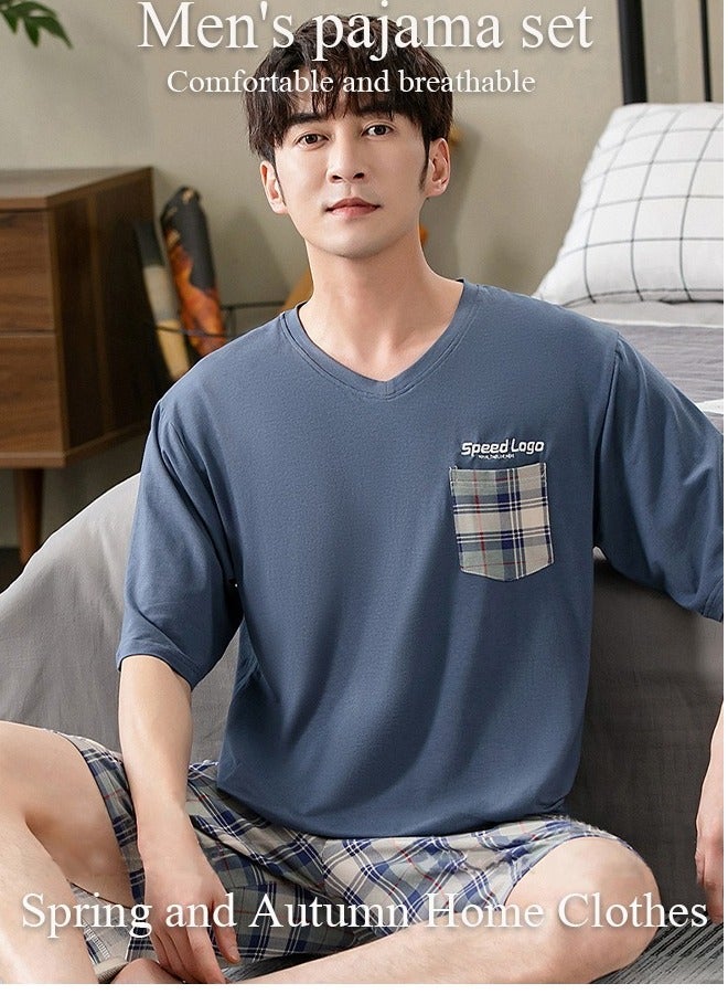 DUNISO Men's Pajamas Set Comfortable Classic Short Sleeve Sleepwear 2-Piece Pajama Set Men's Modal Short-Sleeved T-Shirt Short Pants For Loose Casual Home Wear - Image 1