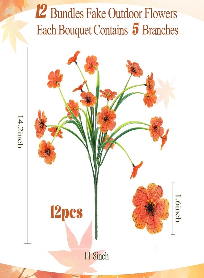 MACTING Artificial Fall Mums for Outdoors 12 Bundles Faux Outdoor Plants UV Resistant Fake Orange Silk Flowers No Fade for Planters Front Door Porch Patio Indoor Outside Autumn Thanksgiving Decor - Image 5