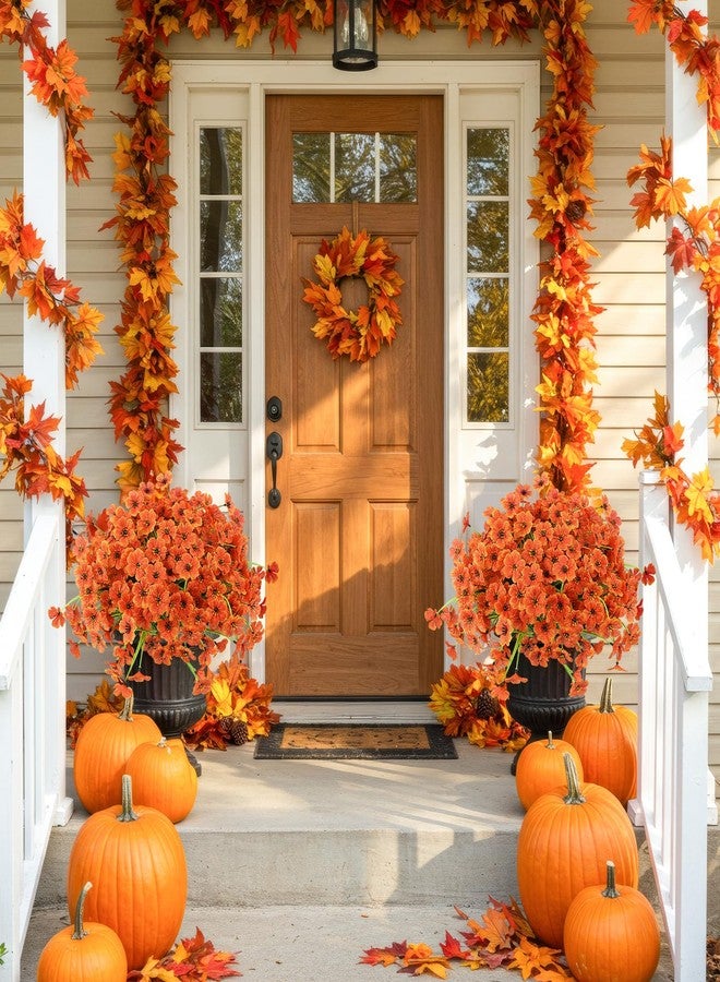 MACTING Artificial Fall Mums for Outdoors 12 Bundles Faux Outdoor Plants UV Resistant Fake Orange Silk Flowers No Fade for Planters Front Door Porch Patio Indoor Outside Autumn Thanksgiving Decor - Image 2