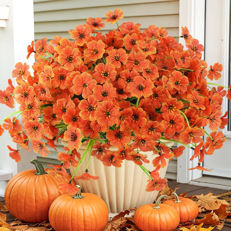MACTING Artificial Fall Mums for Outdoors 12 Bundles Faux Outdoor Plants UV Resistant Fake Orange Silk Flowers No Fade for Planters Front Door Porch Patio Indoor Outside Autumn Thanksgiving Decor - Image 1