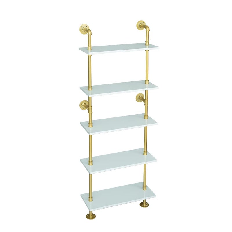 HEONITURE HEONITURE 5 Shelf Modern Gold Bookshelf Wall Mount White Bookcase Ladder Shelf with Metal Frame Display Shelf Shelves for Living RoomHomeOffice 