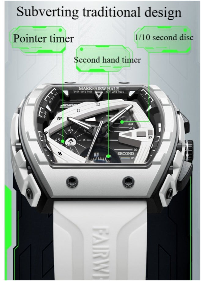 Mark Fairwhale - Luminous Watches for Men Watch Quartz Luxury Water， Resistant Resin Strap Watch Case Size-43mm,Case Thickness-13mm - Image 1