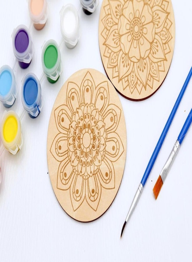 Curious Button Unfinished Wooden Mandala Coaster for DIY, 10cm Pack of 4 Round Wooden Pine MDF Cutouts Unfinished Engraved Coaster Cutouts, Painting Wood Craft, MDF Plains, DIY Art Work (Pattern-F) - Image 2