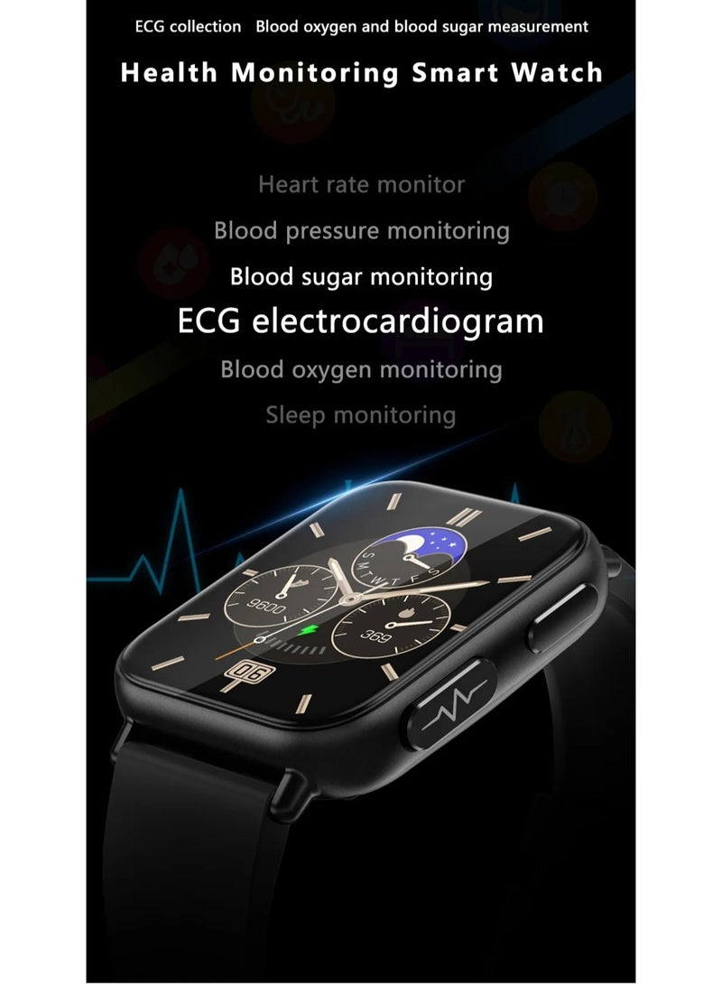 AROAQ Accurate Measure Blood Sugar Smart Watch Men ECG+PPG Heart Rate Blood Oxygen Health Smartwatch Women Sport Watches( Steel Strap With 1Extra Strap ) - Image 5