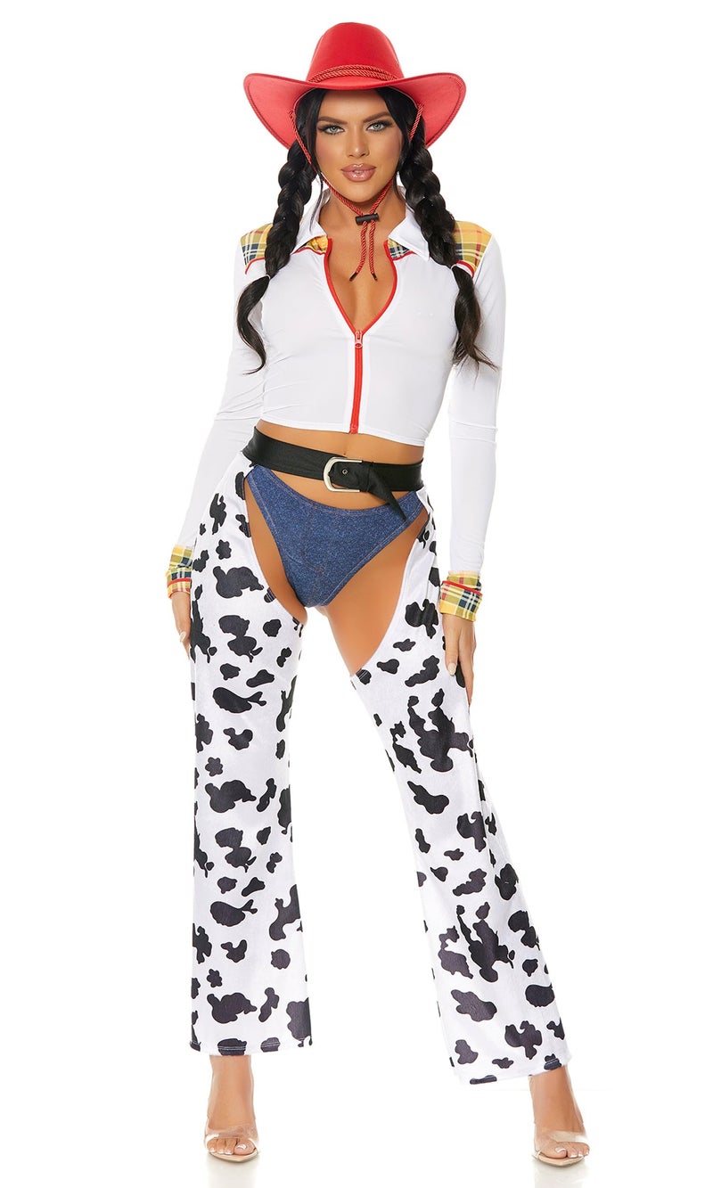 Forplay Women's Cowgirl Movie Character Costume 3-Piece Halloween Outfit with Top, Panty and Chaps, Multicolor, L/XL - Image 4