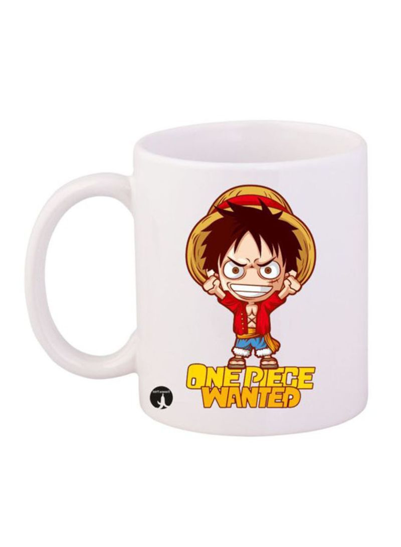 Anime One Piece Printed Mug White/Red/Orange 12ounce