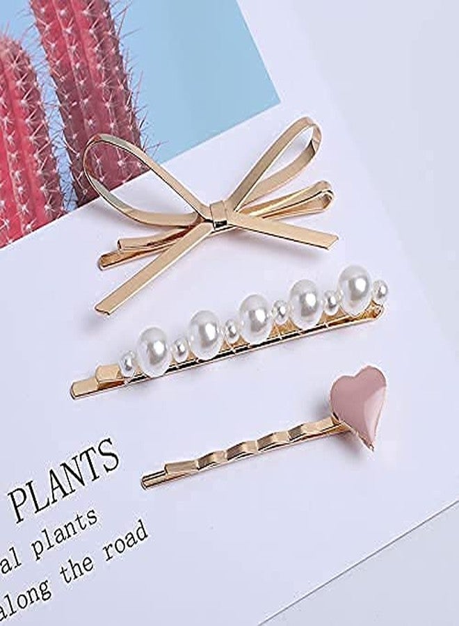 SQUICKLE 3Pcs Golden Metal & Beautiful Heart Shape Hair pin/Elegant Pearl Hair Pins For Women & Girls/Metal Hair Pins - Image 4