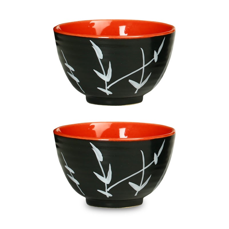 Caffeine Ceramic Handmade Black & red Bamboo Dessert Bowl (Set of 4, 150 ml) - Image 2