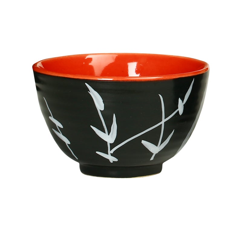 Caffeine Ceramic Handmade Black & red Bamboo Dessert Bowl (Set of 4, 150 ml) - Image 3