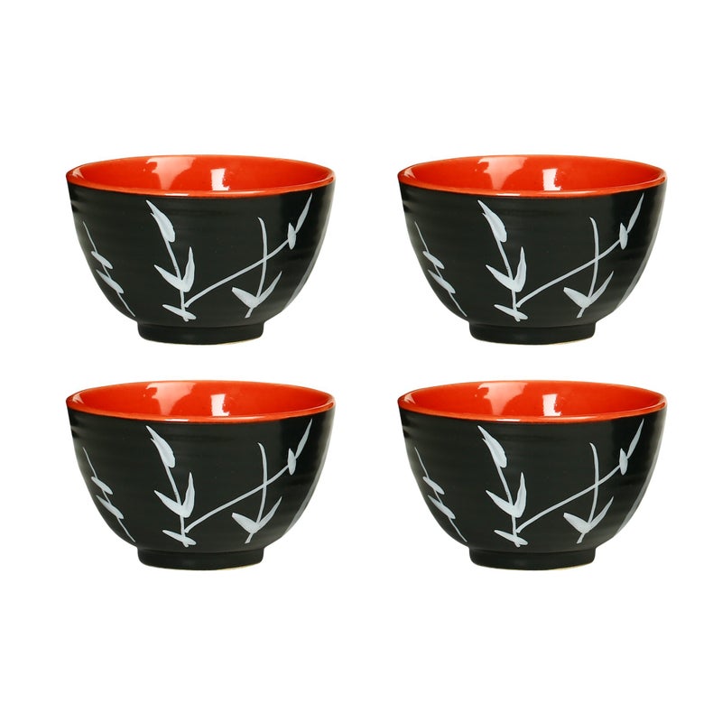 Caffeine Ceramic Handmade Black & red Bamboo Dessert Bowl (Set of 4, 150 ml) - Image 1