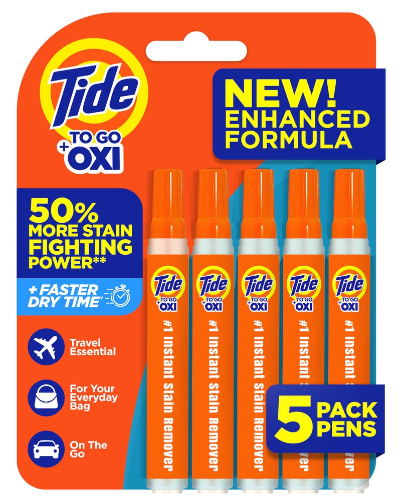 Tide Stain Remover for Clothes, Tide To Go Pen, Instant Stain & Spot Remover for Clothes, Travel & Pocket Size, 5 Count (Pack of 1) (Packaging May Vary) - Image 1