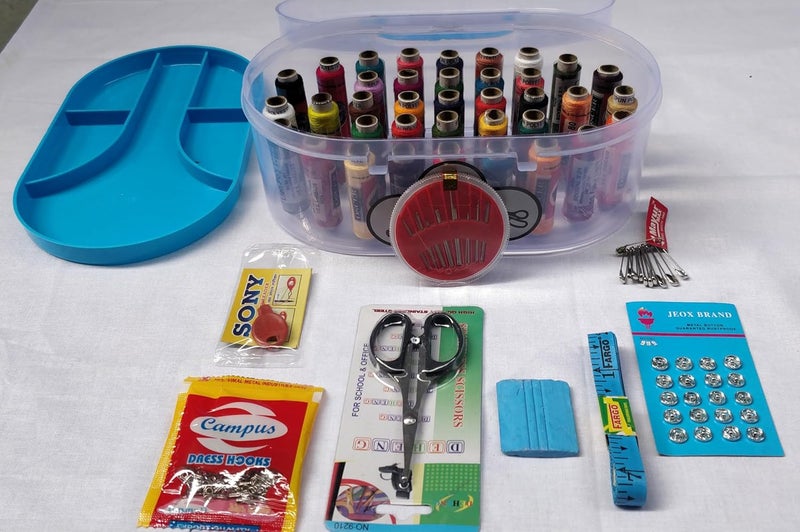 KEPY THE MALL KEPY THE MALL Portable Big Size 37 Thread Box Sewing kit 37 Reels Scissor Threader 70 Dress Hook Chowk Sefty Pin Opener Seam Ripper 24 Needles Set Tape Measure for DIY Beginners Emergency Travel Home  - Image 1