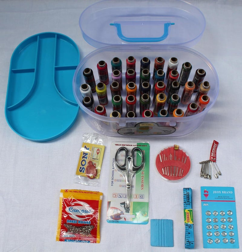 KEPY THE MALL KEPY THE MALL Portable Big Size 37 Thread Box Sewing kit 37 Reels Scissor Threader 70 Dress Hook Chowk Sefty Pin Opener Seam Ripper 24 Needles Set Tape Measure for DIY Beginners Emergency Travel Home  - Image 3