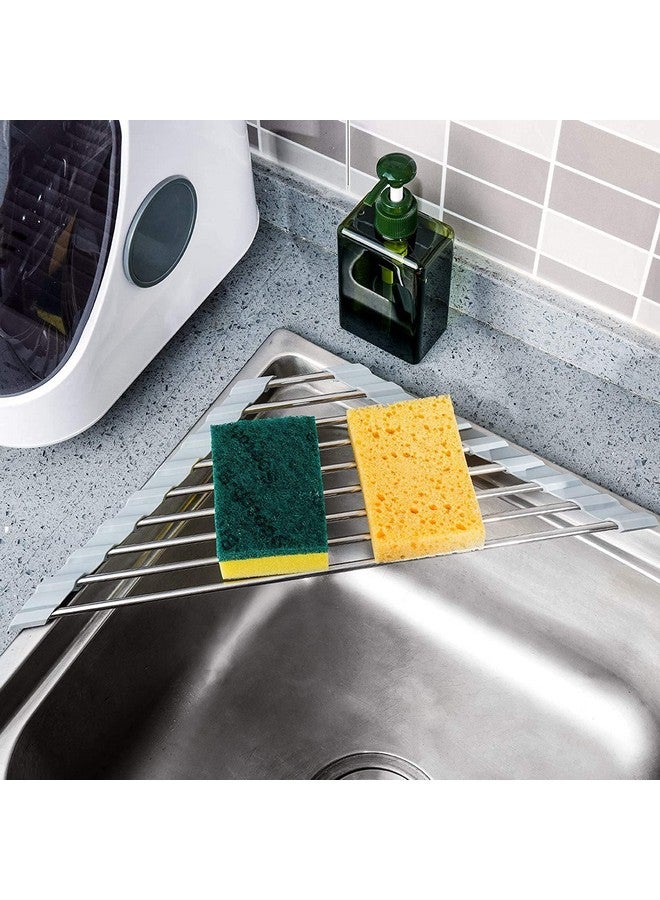 NILKANTH Triangle Roll-Up Dish Drying Rack for Sink Corner Small Foldable Stainless Steel Over The Sink Multipurpose Kitchen Drainer Caddy Organizer Storage Space Saver Shelf Holder (Grey) - Image 4