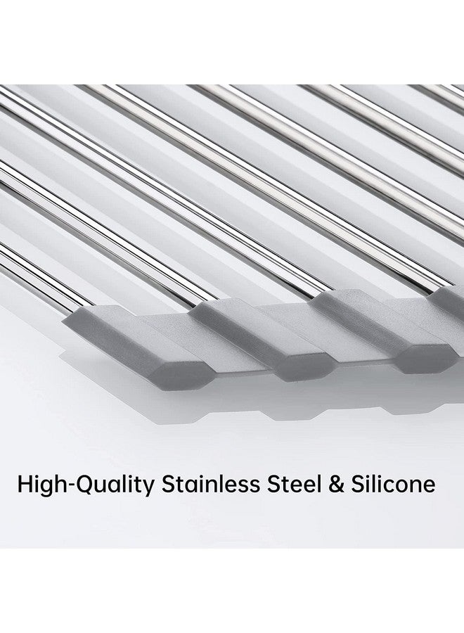 NILKANTH Triangle Roll-Up Dish Drying Rack for Sink Corner Small Foldable Stainless Steel Over The Sink Multipurpose Kitchen Drainer Caddy Organizer Storage Space Saver Shelf Holder (Grey) - Image 2