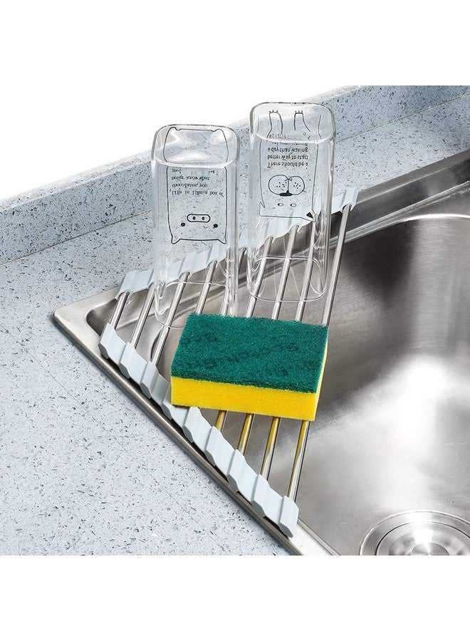 NILKANTH Triangle Roll-Up Dish Drying Rack for Sink Corner Small Foldable Stainless Steel Over The Sink Multipurpose Kitchen Drainer Caddy Organizer Storage Space Saver Shelf Holder (Grey) - Image 1