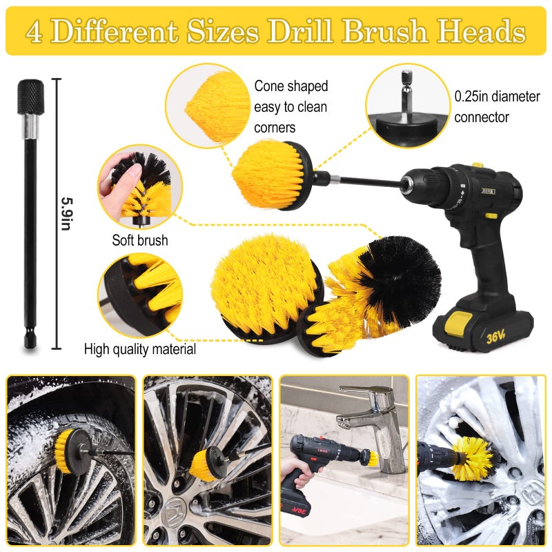 TTRCB 27Pcs Car Detailing Kit, Car Detailing Brush Set, Auto Detailing Drill Brush Set, Car Detailing Brushes, Car Wash Kit, Car Accessories, Car Cleaning Tools Kit for Interior, Exterior, Wheels - Image 4