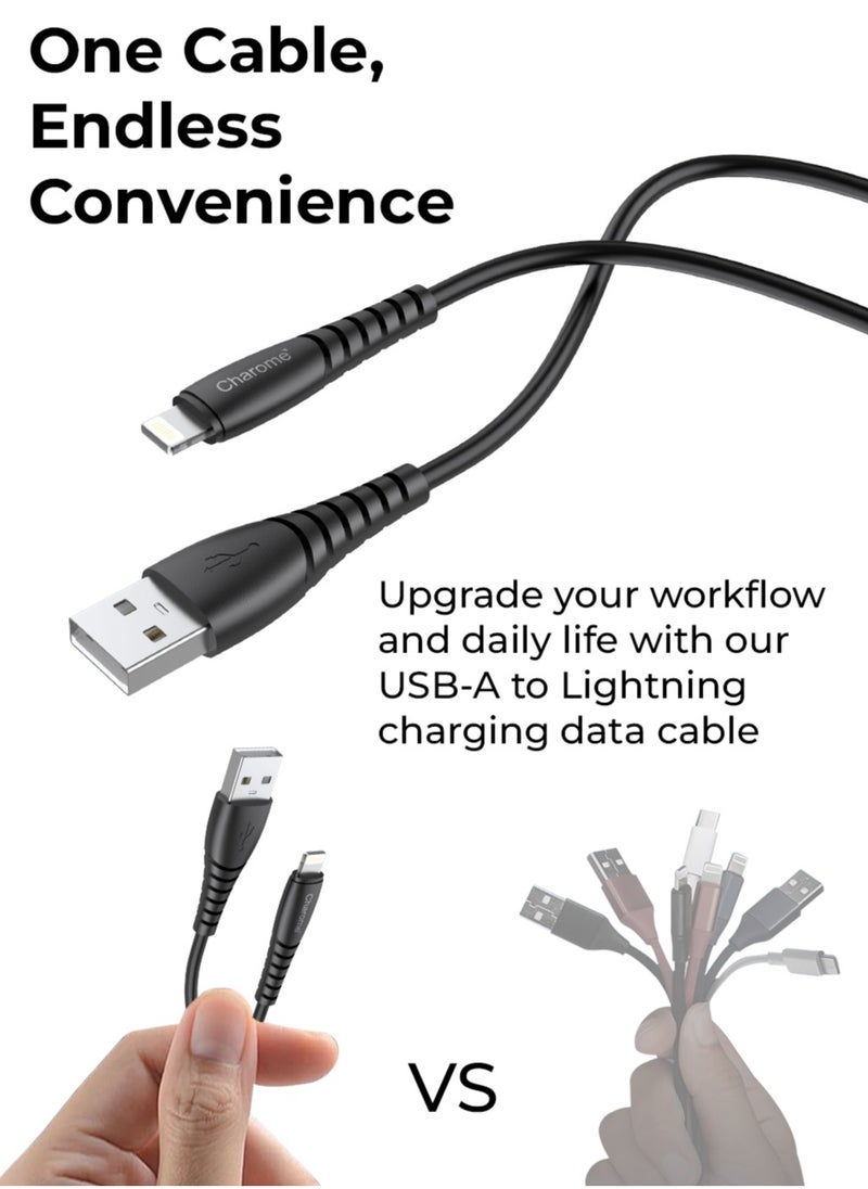 Charome - Premium USB-A to Lightning: Fast Charging, High-Speed Data Transfer, 1 Meter Length, Charging Protection, Sync Data, and Bending Resistant Durable Design - Image 1