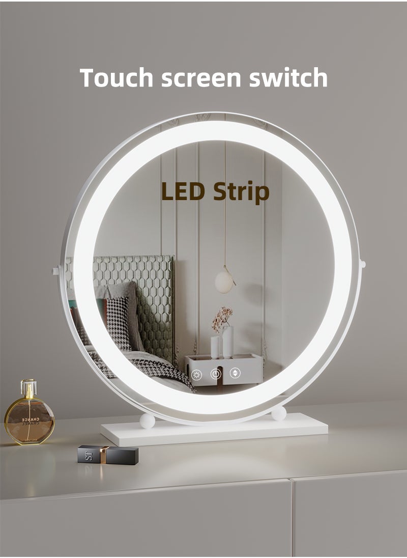 ETG - Large Vanity Mirror with Lights, Round LED Makeup Mirror, Light Up Mirror Makeup Mirror with Lights for Bedroom Tabletop, Smart Touch Control 3 Colors Dimmable, 360° Rotation, 50cm - Image 1
