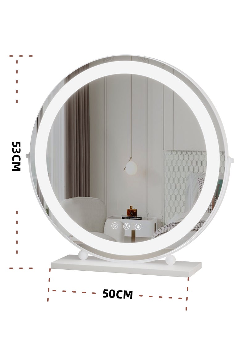 ETG - Large Vanity Mirror with Lights, Round LED Makeup Mirror, Light Up Mirror Makeup Mirror with Lights for Bedroom Tabletop, Smart Touch Control 3 Colors Dimmable, 360° Rotation, 50cm - Image 1