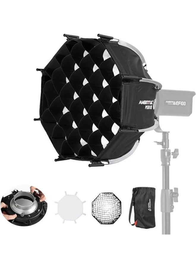 AMBITFUL Mini Softbox Quick Release Softbox with Bowens Mount Quick Folding Quick Set Up with Diffusers/Honeycomb Grid/Bag - Image 1