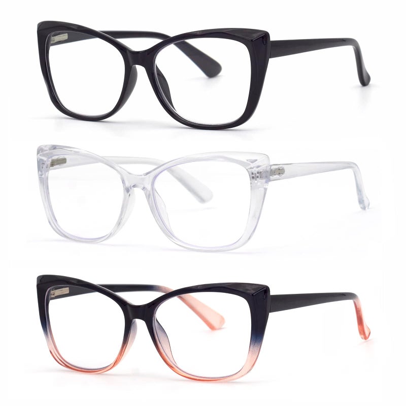 Autojouls 3-Pack Reading Glasses For Women Oprah Style Frame Spring Hinge Clear Lens Readers Glasses  Black Blackpink Transparent 2.0 X - Image 1