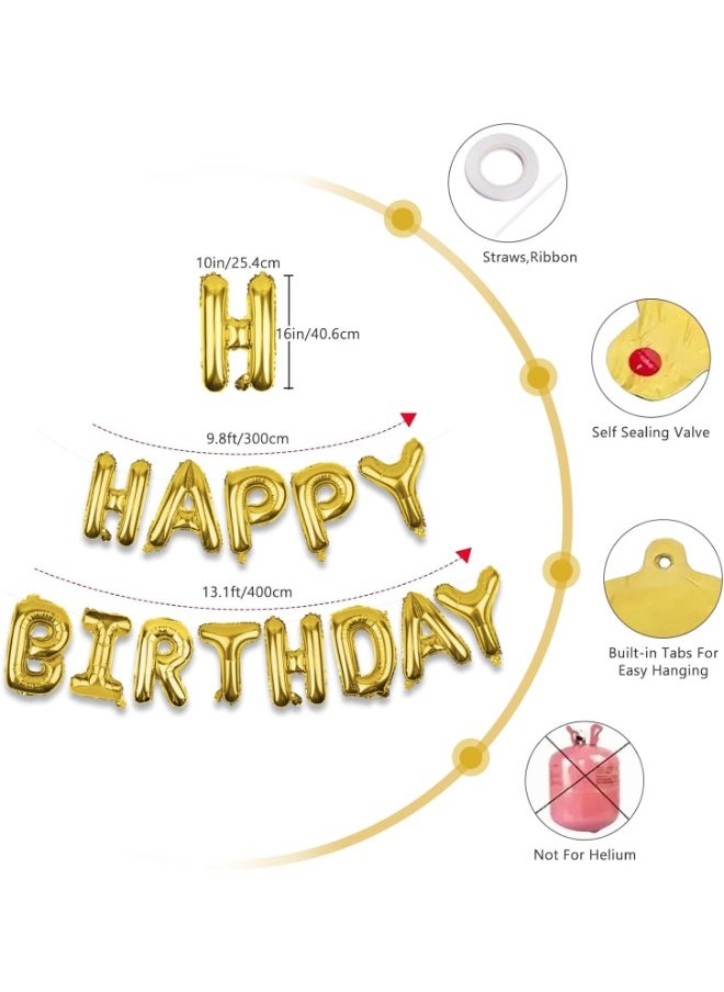 Generic - Gold Happy Birthday Balloons Banner 16 Inch Mylar Foil Letters, Inflatable Party Decor And Birthday Decorations For Women, Men, Boys & Girls Kids - Image 1