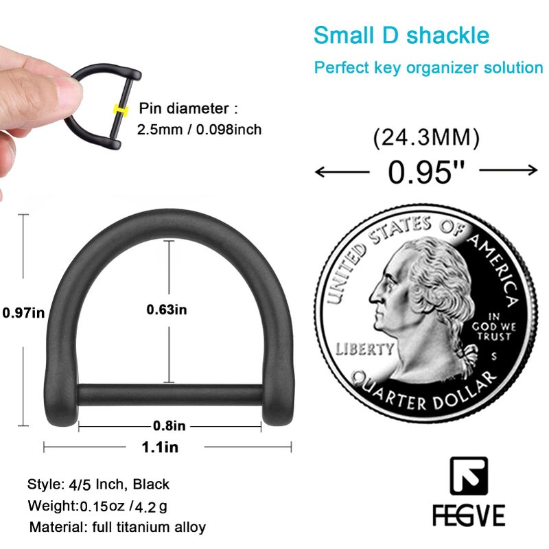 FEGVE Key Rings with Screw Shackle Heavy Duty Strong Titanium D Rings Car Fob Key Chain Holder 1 Inch25mm Black 2Pack - Image 4