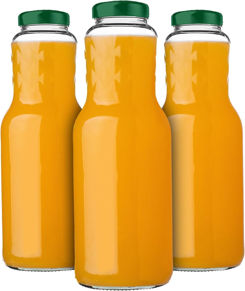 KADAX Glass Bottles 1 L, Pack of 3, Juice Bottles with Screw Cap fi53 mm, Empty Bottles for Preserving & Filling, Preserving Bottles for Juice, Wide Mouth Bottle (Green) All condition fit - Image 1