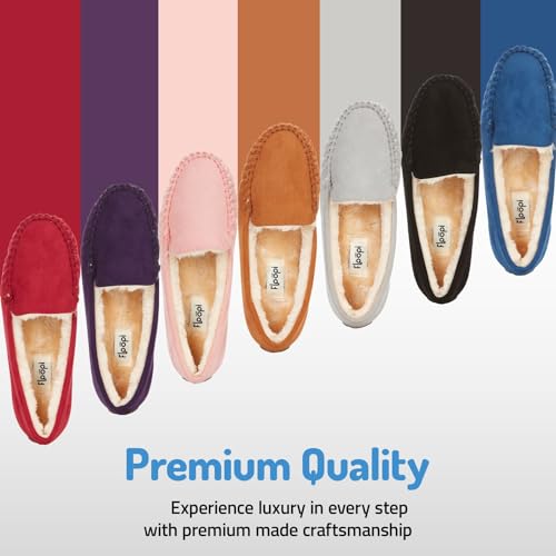 Floopi Women Slippers Moccasins, Soft Faux Fur Lining with Cozy Memory Foam, Ladies House Slippers for Women with Indoor & Outdoor Anti-Skid Sole(9, Red-323) - Image 5