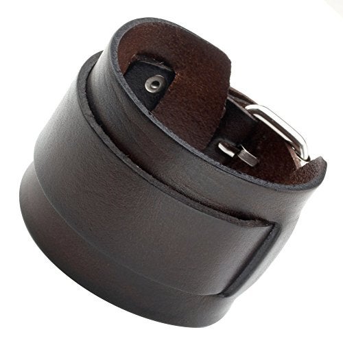 Zysta Punk Unisex Genuine Leather Wide Belt Wristband Bangle Cuff Bracelet 7"-8.5" Fashion Simple Black Brown - Image 1