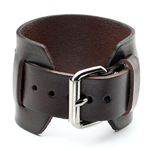 Zysta Punk Unisex Genuine Leather Wide Belt Wristband Bangle Cuff Bracelet 7"-8.5" Fashion Simple Black Brown - Image 2