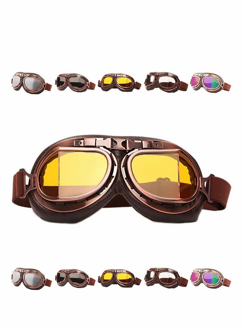 Y&D Motorcycle Goggles, Vintage Pilot Style Cruiser Scooter Goggle, Outdoor Sand Bike Racer Touring Eyewear for Half Helmet Leather Riding Glasses ATV Off-Road Anti-Scratch  - Image 1