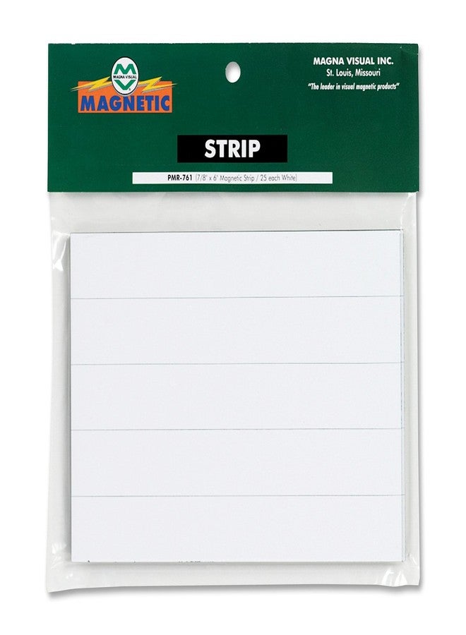 Magna Visual 7/8" x 6" White Pre-Cut Write On Wipe Off Magnetic Strips 25 Pack
