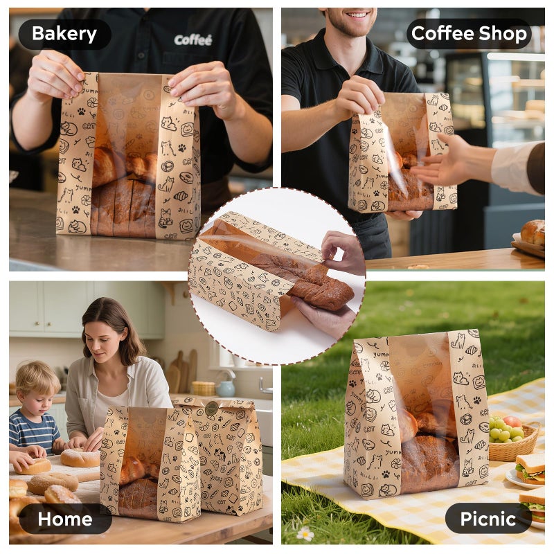 betkou 24PCS Paper Bread Bags for Homemade Bread and Sourdough, Clear Window Bakery Bags for Storage and Gifting, 50% Thicker Kraft Material, Includes Sealing Stickers - Image 5