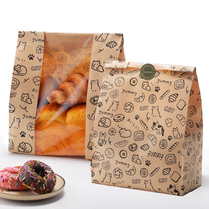 betkou 24PCS Paper Bread Bags for Homemade Bread and Sourdough, Clear Window Bakery Bags for Storage and Gifting, 50% Thicker Kraft Material, Includes Sealing Stickers - Image 1