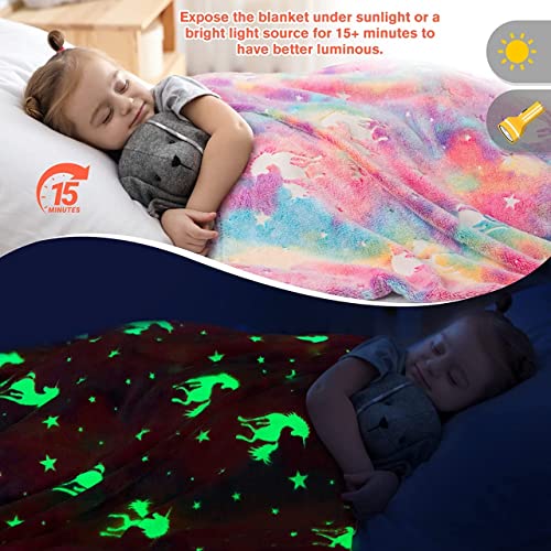 BLiSS HUES Glow in The Dark Blanket Gifts for Toddler Kids Teen Girls| 80 x 70 inch/ 200cm x 180cm |Bedroom Décor, Lightweight Throw Blankets|Soft Cozy Fluffy Luminous Throw Blanket - Pink Unicorn - Image 4