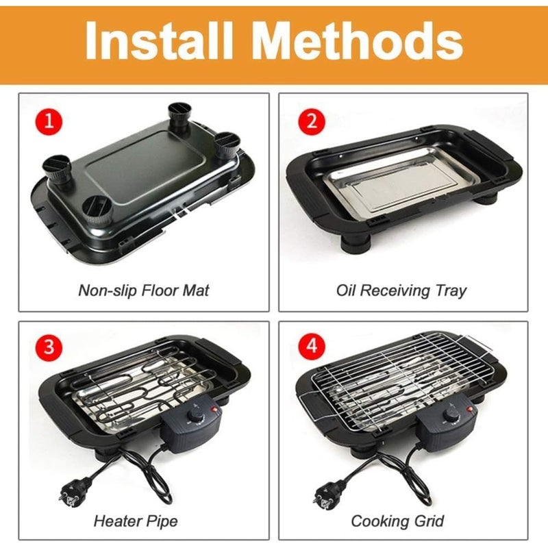 ZAMZIN 2000W Electric Barbecue Grill – Smokeless Indoor & Outdoor Health Grill with Adjustable Thermostat Control, Overheat Protection, Non-Stick Plate, Removable Drip Tray, Portable Tabletop BBQ for Picnics, Camping, Patio, Parties & Beach Cooking - Image 3