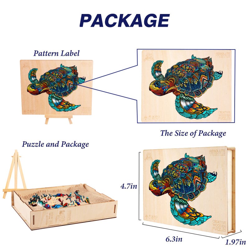 Jigfoxy Wooden Puzzles for Adults, Sea Turtle Wooden Jigsaw Puzzles for Adults Kids, Unique Animal Shape Wood Cut Puzzles, Christmas Thanksgiving Gifts for Family Turtle Lover (S-9.1 * 7.7in-100pcs) - Image 5