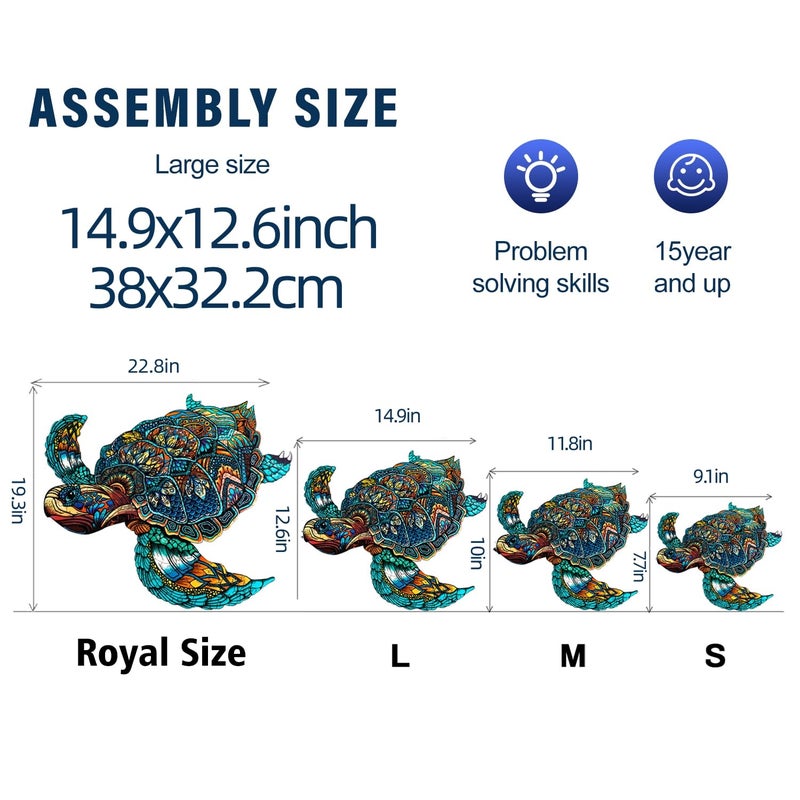Jigfoxy Wooden Puzzles for Adults, Sea Turtle Wooden Jigsaw Puzzles for Adults Kids, Unique Animal Shape Wood Cut Puzzles, Christmas Thanksgiving Gifts for Family Turtle Lover (S-9.1 * 7.7in-100pcs) - Image 4